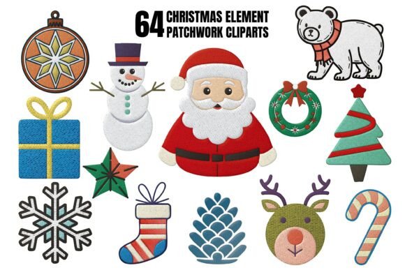 64 Christmas Element Patchwork Cliparts