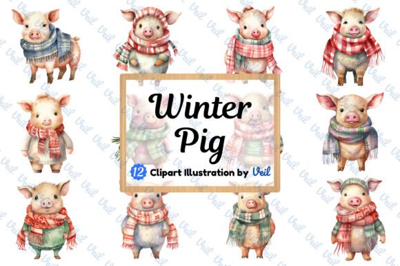 Adorable Christmas Pig Clipart