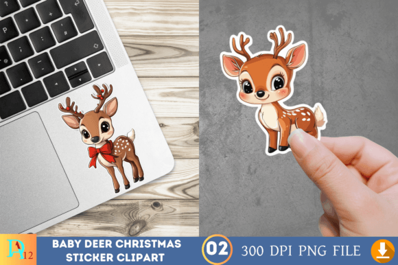 Baby Deer Christmas Sticker Clipart for Illustrations