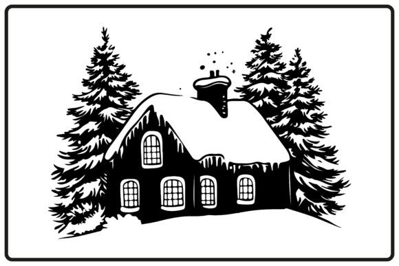Christmas Big House Silhouette Clipart for Illustrations