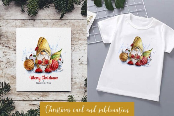 Christmas Card with a Gnome, Watercolor Illustrations for Content Creators