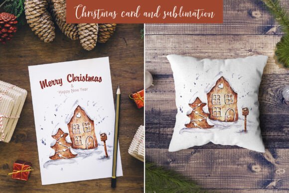 Christmas Card with Gingerbread,watercol Illustrations