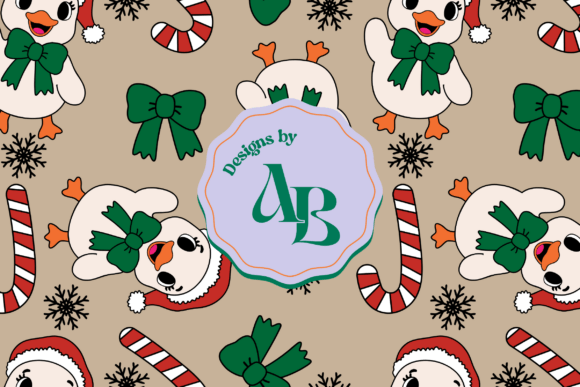 Christmas Duck Bow Seamless Pattern for Illustrations