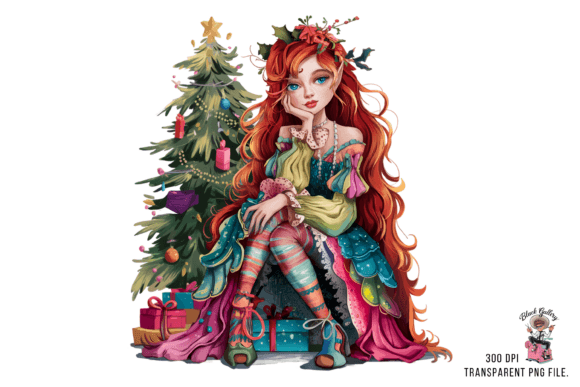 Christmas Elf Girl with Tree PNG Clipart