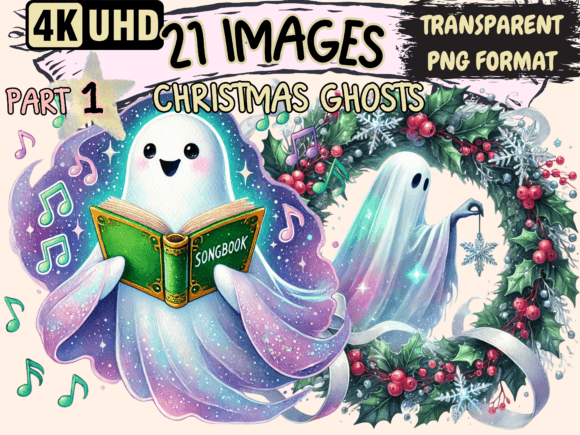 Christmas Ghosts P1 Clipart: A Designer’s Take on Seasonal Illustrations