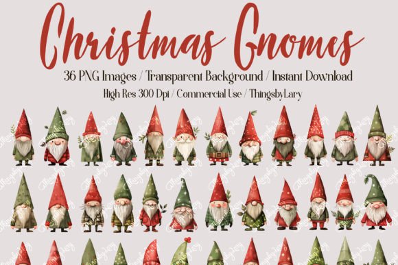 Christmas Gnomes Green Red Theme PNG