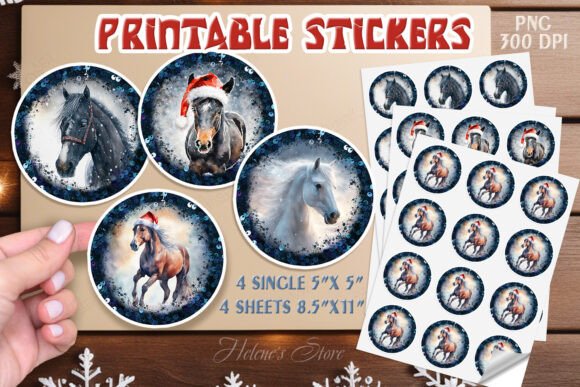 Christmas Horse Stickers Set Printable: Illustrations for Branding