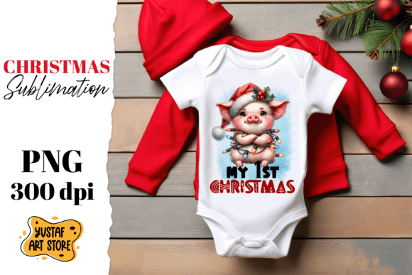 First Christmas Sublimation.Cute Pig PNG Review for Illustrations