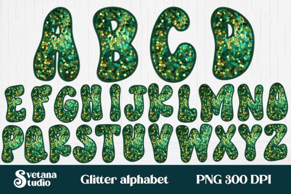 Green Christmas Glitter Alphabet Clipart Review for Illustrations