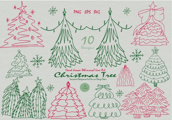 Handdrawn Whimsical Christmas Trees for Bloggers and Publishers