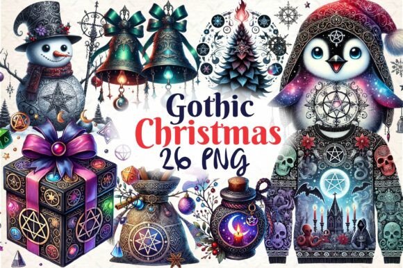 Mystical Gothic Christmas Clipart Bundle for Illustrations