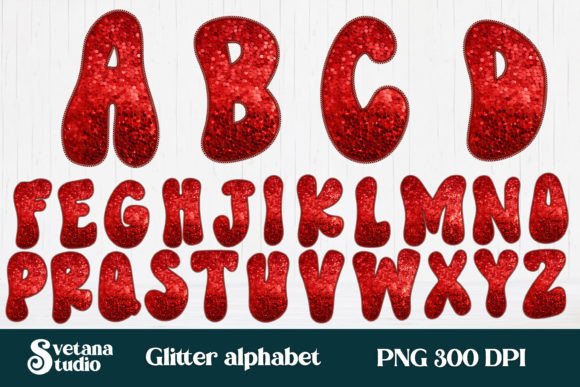 Red Christmas Glitter Alphabet Clipart for Illustrations