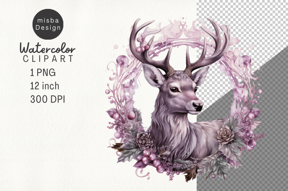 Vintage Christmas Deer Clipart PNG for Illustrations