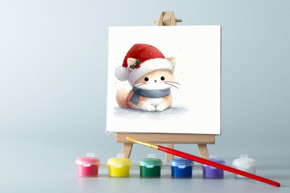 Watercolor Christmas Cute Cat Illustrations Review