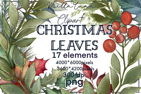 Watercolor Christmas Leaves Clipart PNG Review